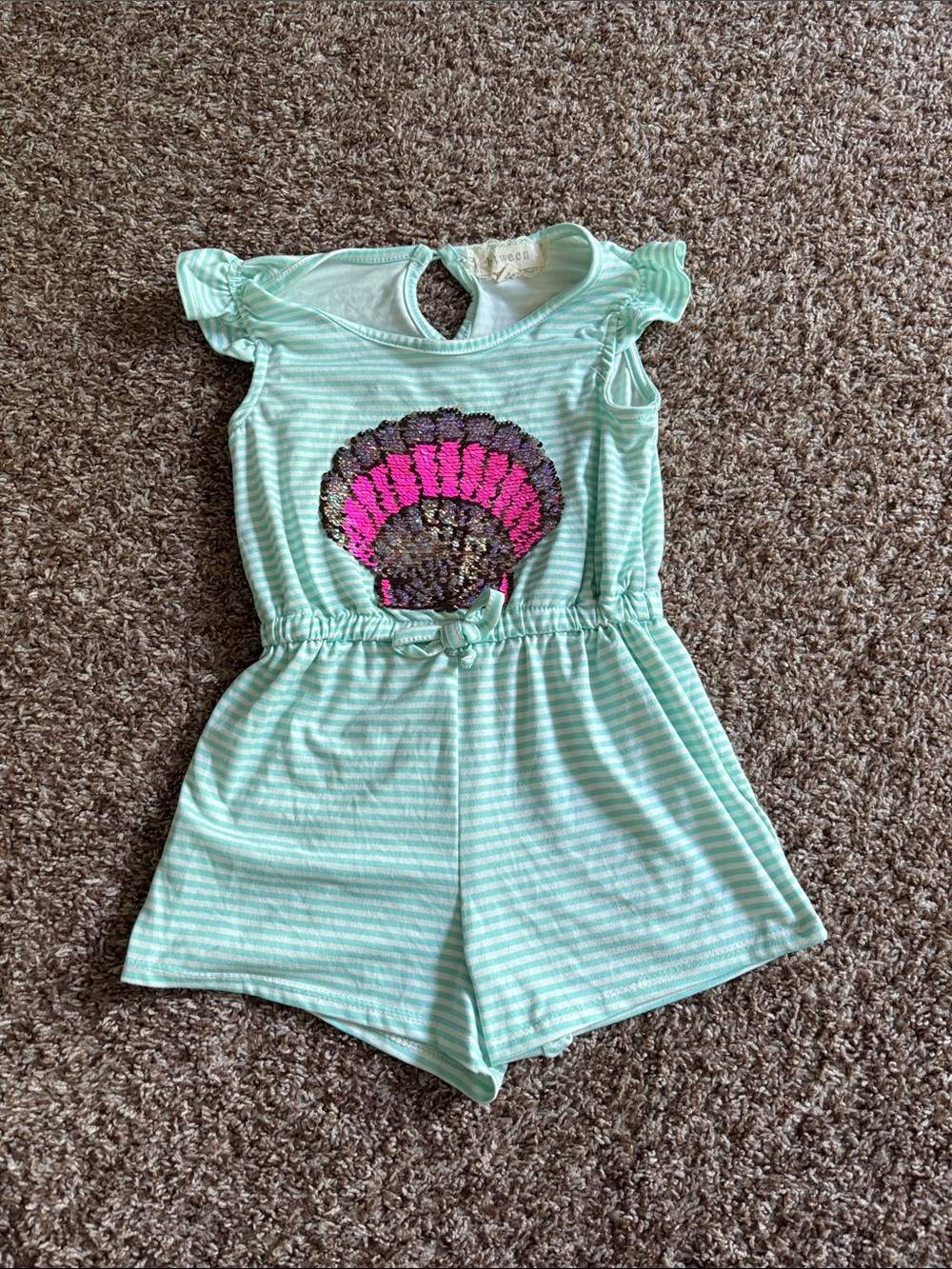 🦄 btween Mint Striped Sequin Shell Romper